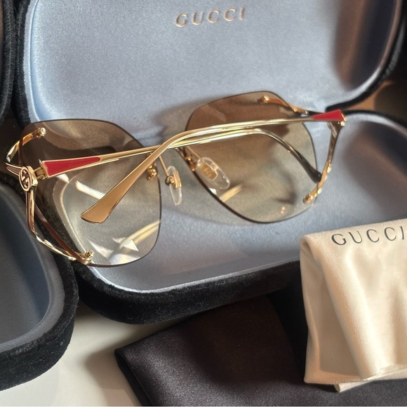 Gucci 💅 Brown Gradient Gold GG Lens 59 15 130 Women's Sunglasses GG0651S 005 NEW - Picture 4 of 16